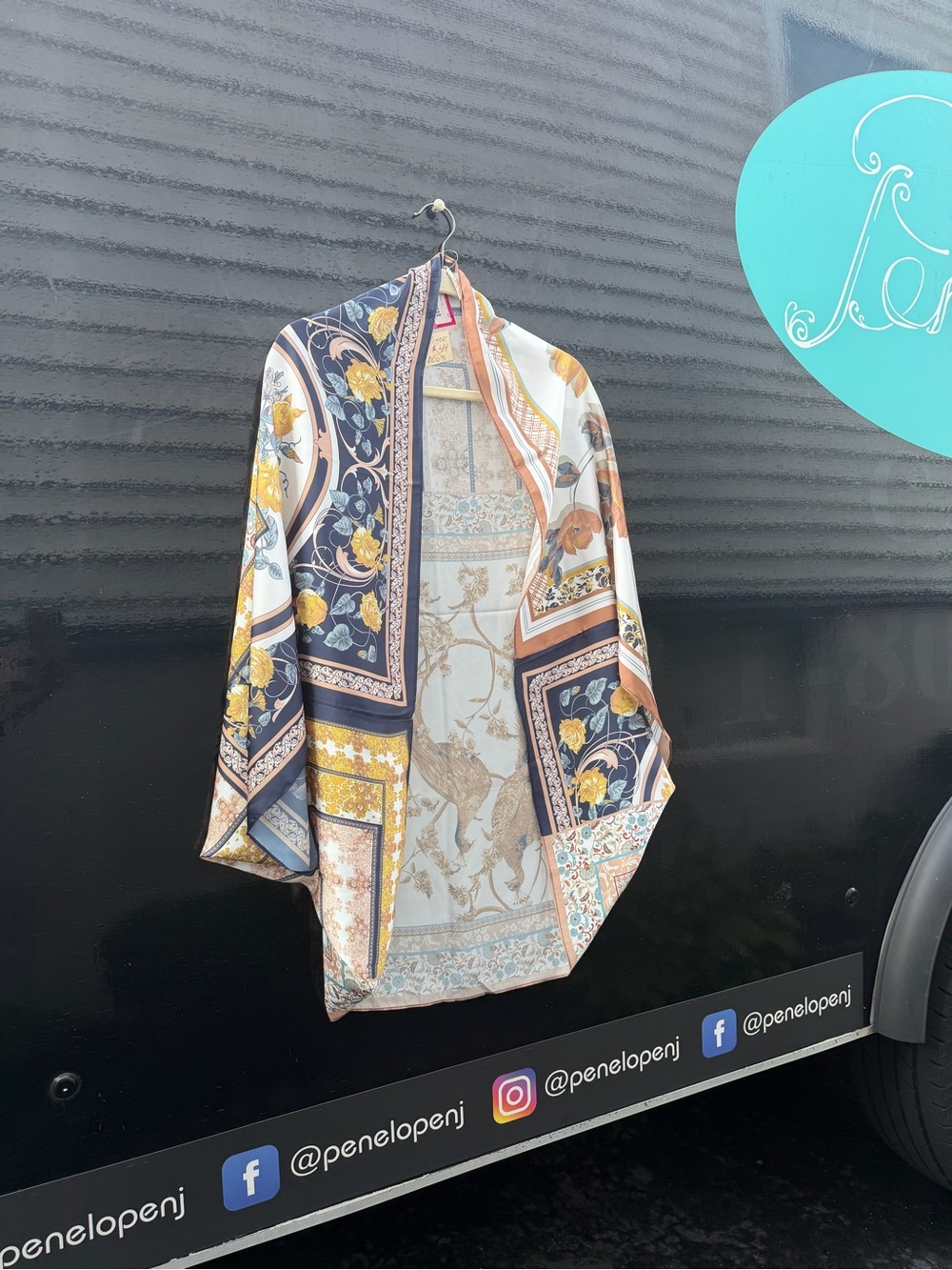 Vince Camuto Multicolor Floral-Print Kimono Jacket in Navy, Mustard & Cream